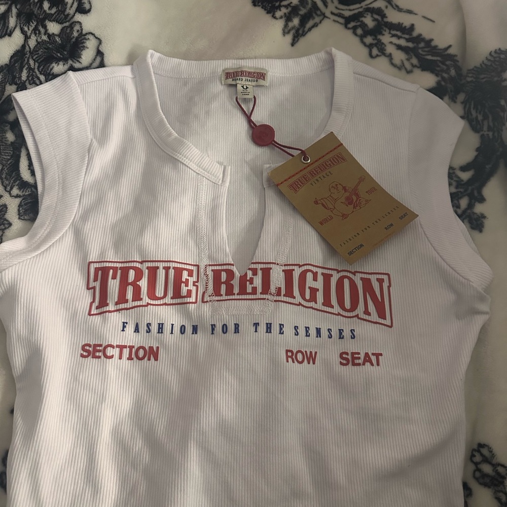 True Religion White Graphic Tank Top